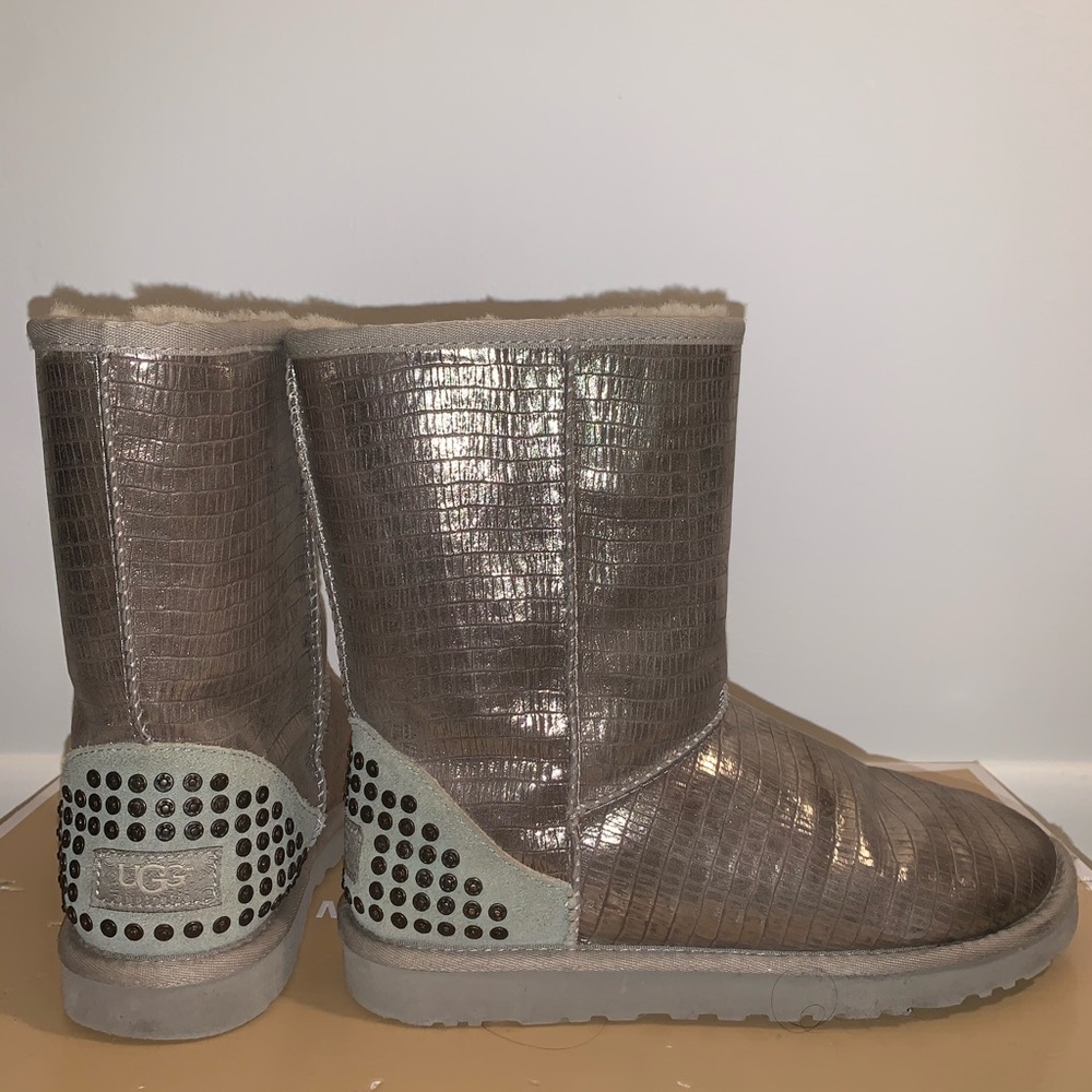 Women's UGG Classic Short Croco Boot Silver